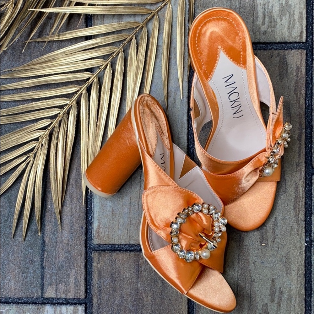 Orange satin chunky heel perfect for this spring